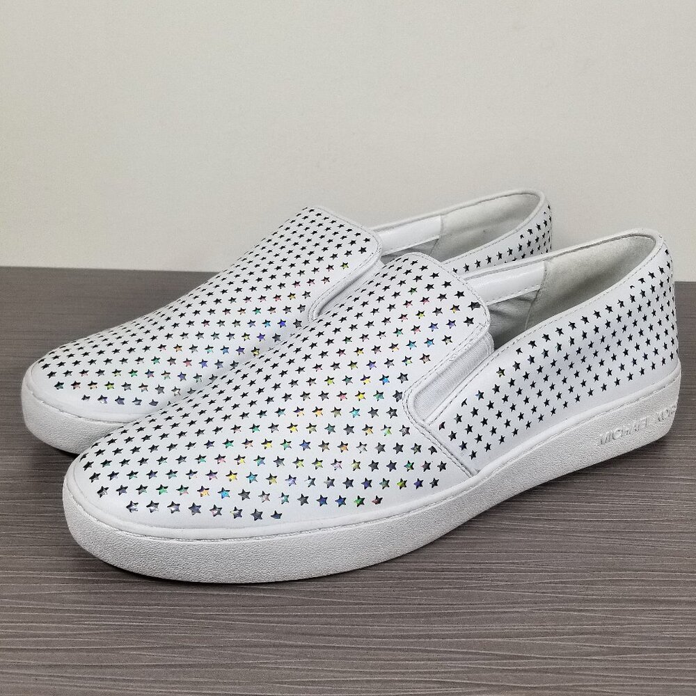 Michael Kors Perforated Star Leather Slip on shoes, White, Womens Size 10 M / 41